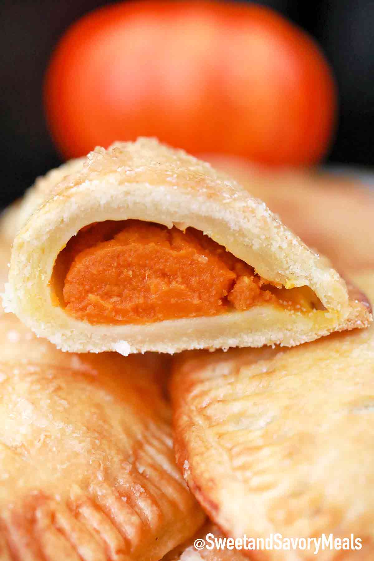 pumpkin hand pie sliced in half