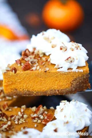 pumpkin pie slice with whipped cream