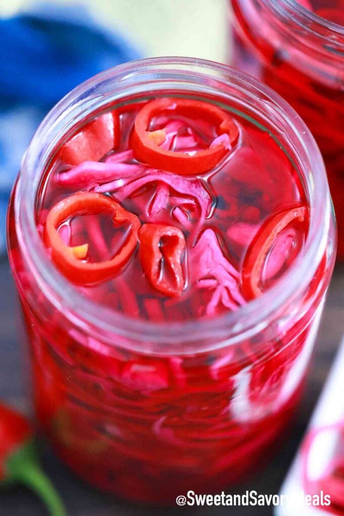 pickled red cabbage with chili pepper