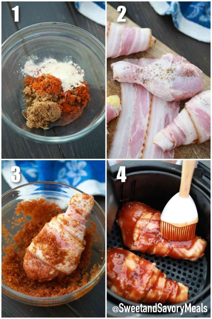 steps how to make air fried bacon wrapped chicken drumsticks