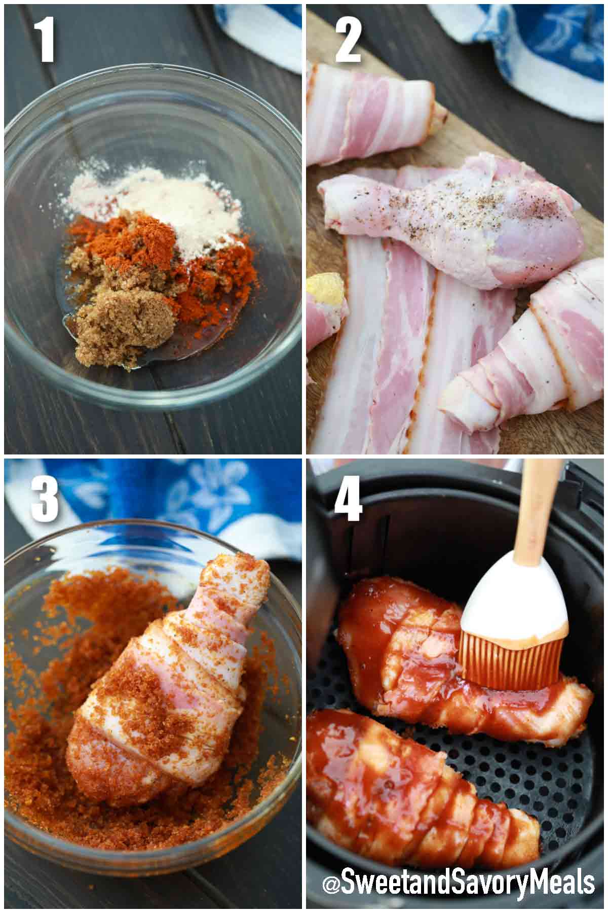 Air Fryer Bacon Wrapped Chicken Drumsticks Sweet and Savory Meals