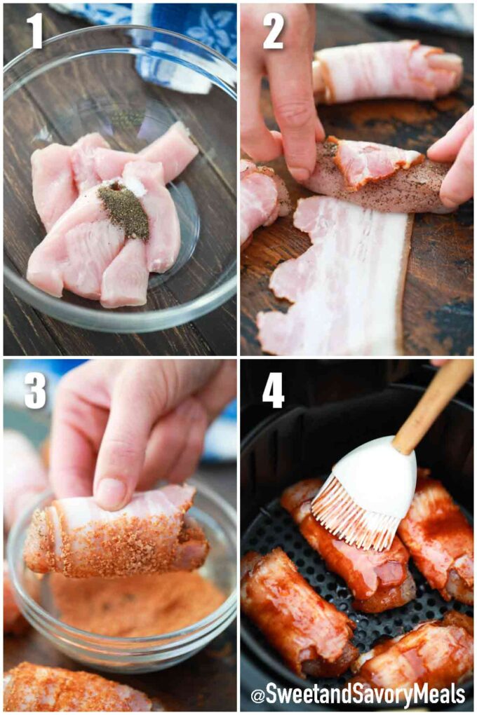 steps how to make air fried bacon wrapped chicken tenders