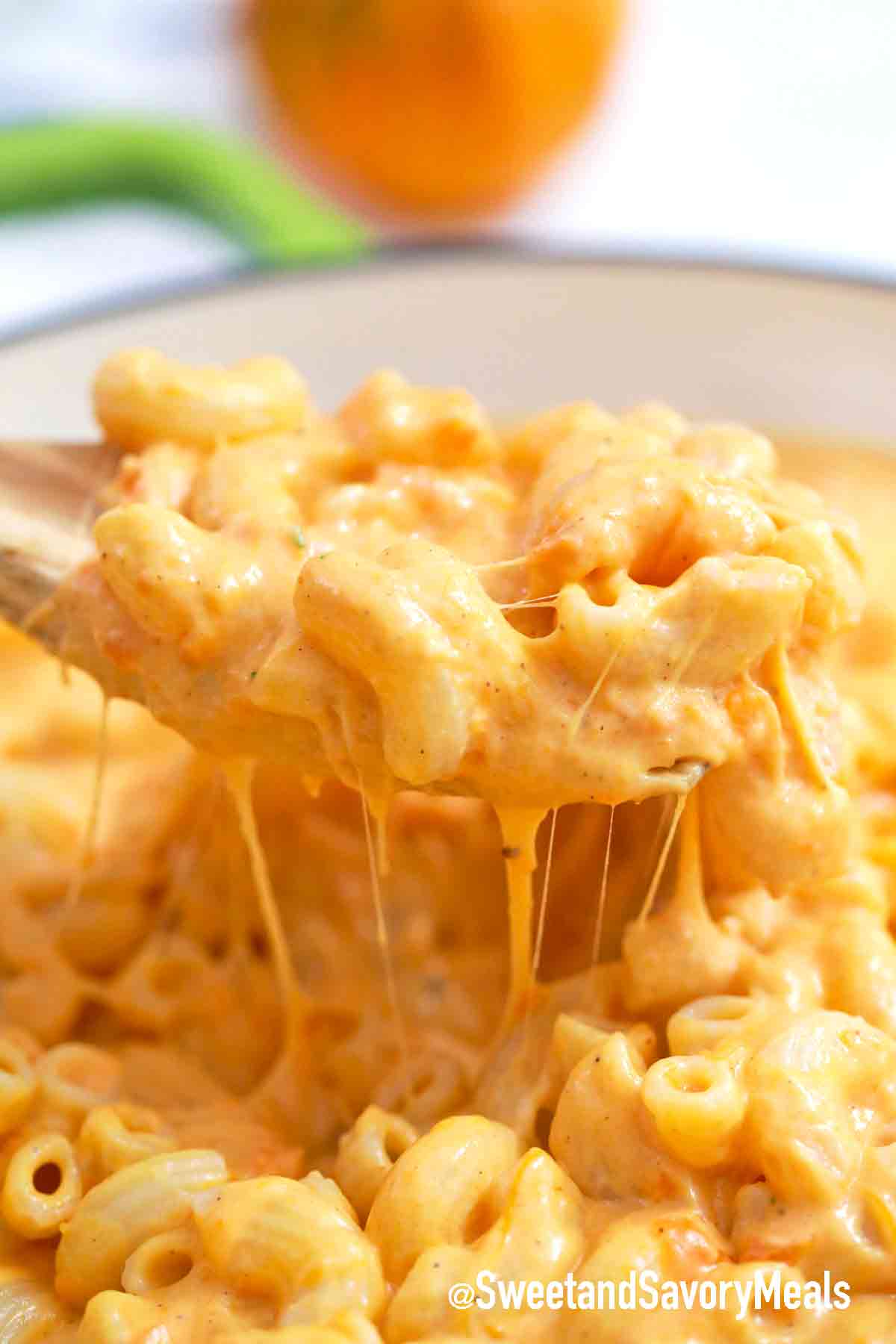 spoonful of cheesy pumpkin Mac and cheese