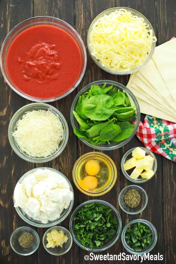 spinach lasagna ingredients on a table