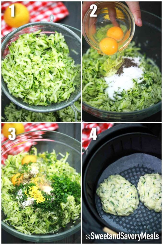 steps how to make air fried zucchini fritters