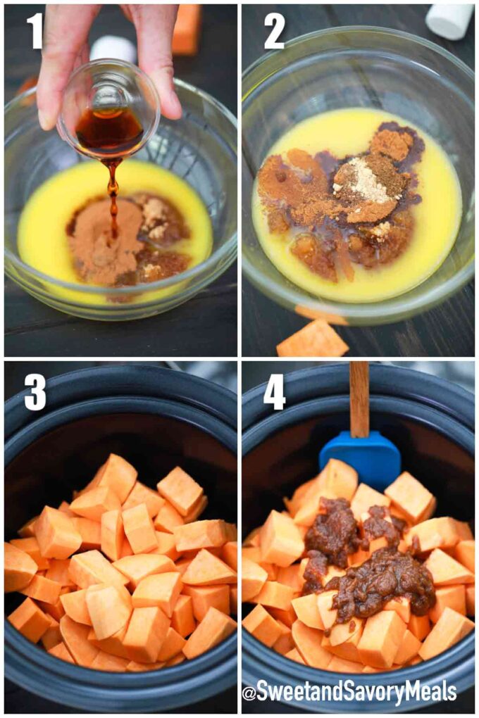 steps how to make slow cooker sweet potato casserole