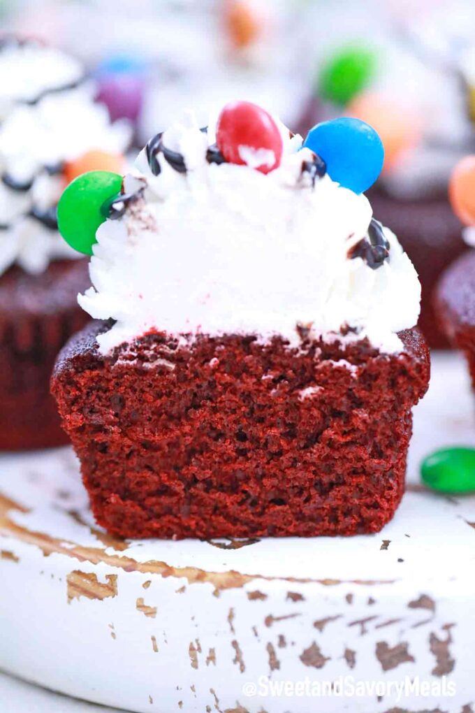 Christmas light cupcake cut in half