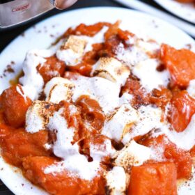 instant pot candied sweet potatoes on a serving plate