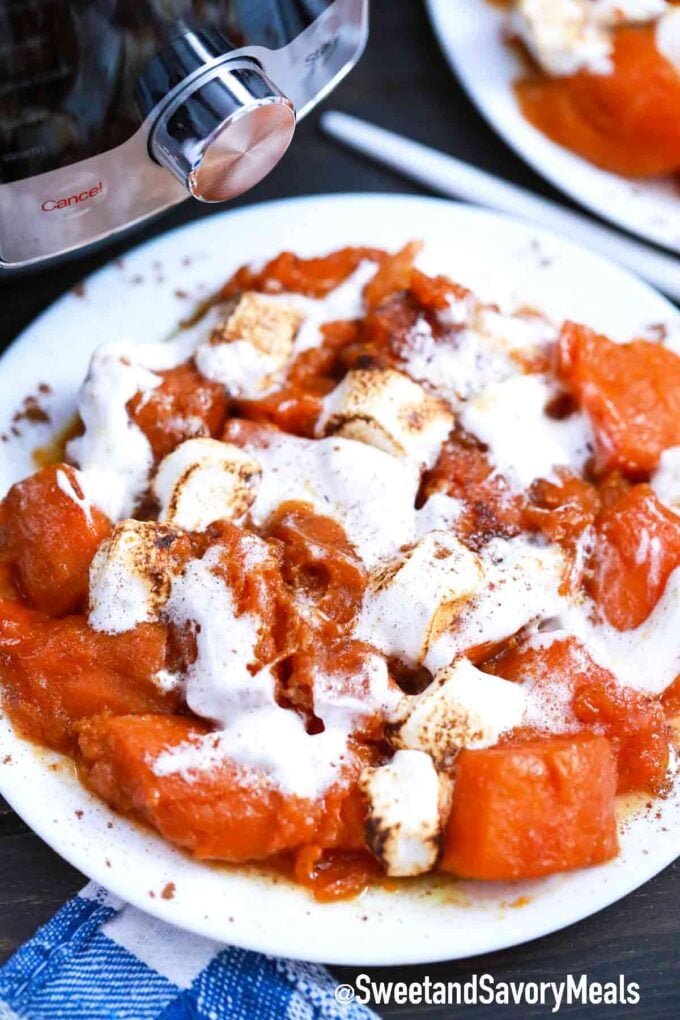 instant pot candied sweet potatoes on a serving plate