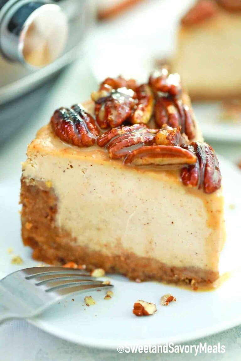 slice of pecan cheesecake