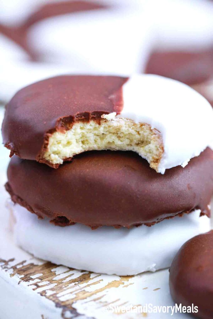 stack of black and white cookies