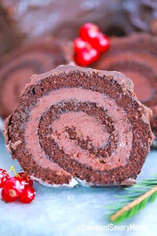 sliced Yule log cake