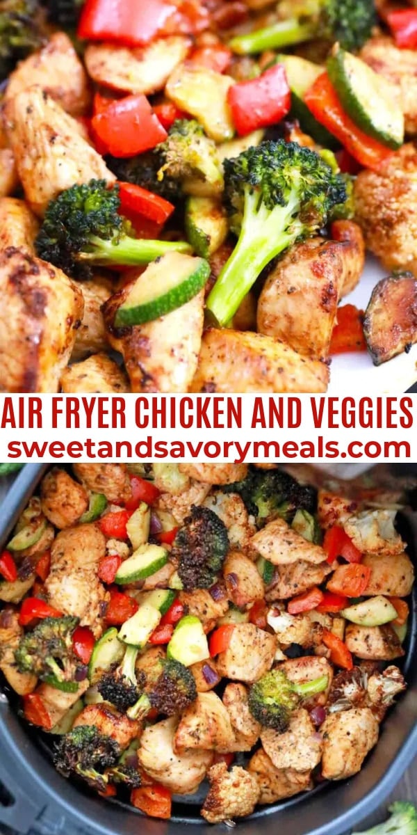 easy air fryer chicken and veggies pin