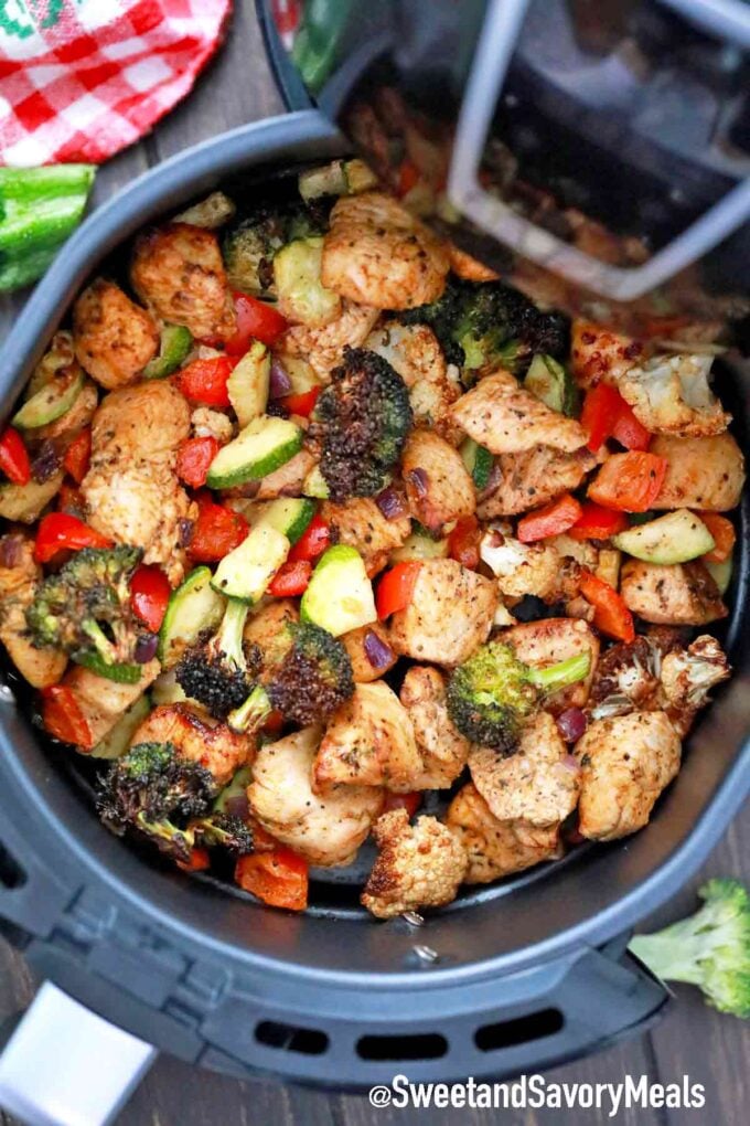 air fried chicken and veggies