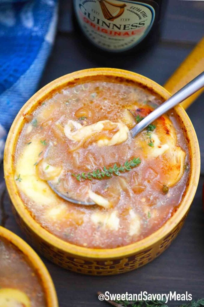 a bowl of French onion soup