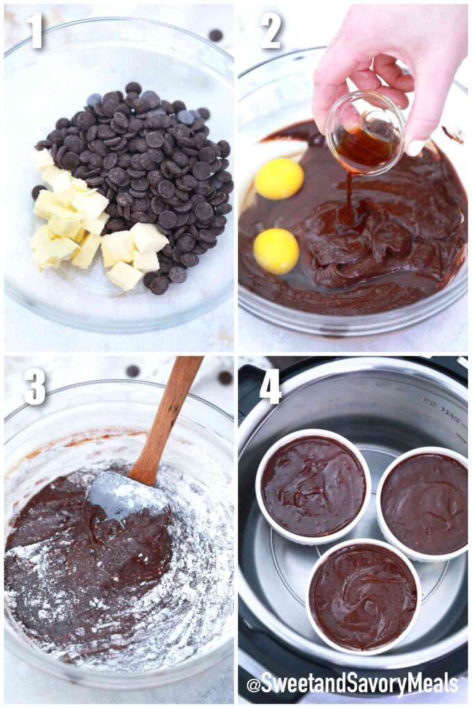 photo collage of steps how to make instant pot chocolate lava cake