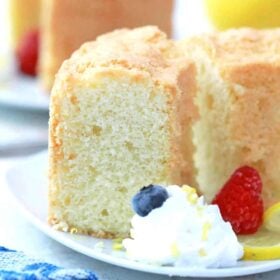 lemon pound cake with berries and cream