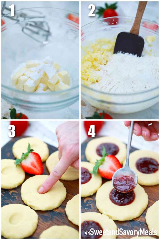 photo collage of steps how to make air fryer strawberry cookies