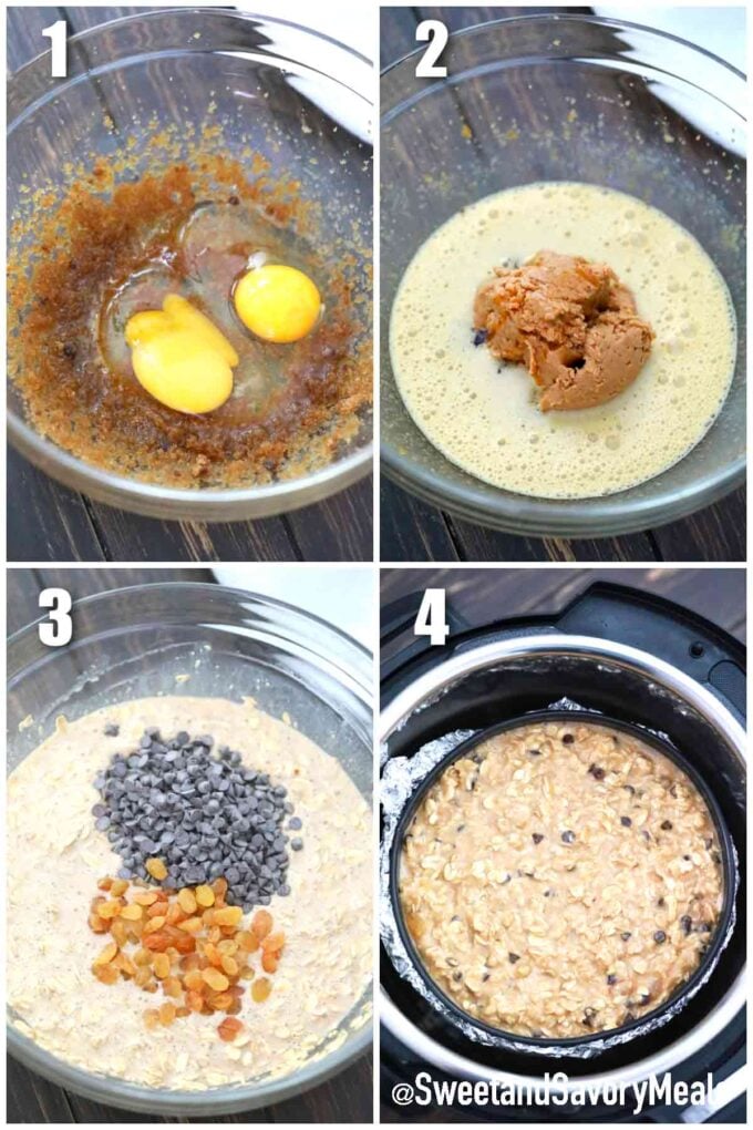photo collage of steps how to make instant pot baked oatmeal