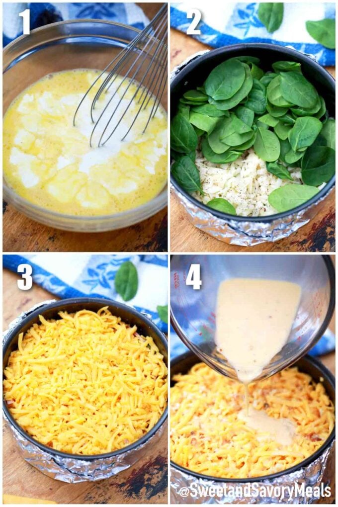 photo collage of steps how to make instant pot egg casserole