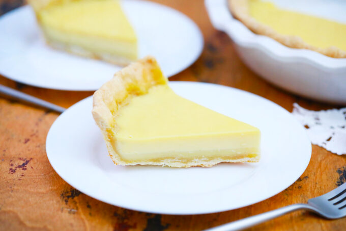 A slice of homemade Amish custard pie.
