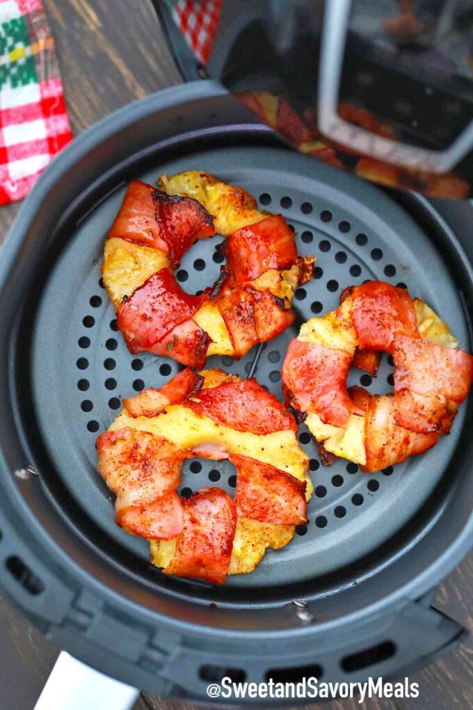air fried bacon wrapped pineapple
