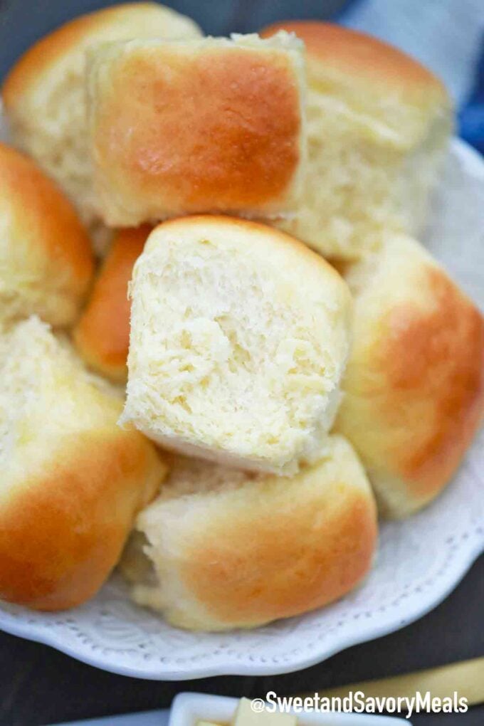 a plate of amish potato dinner rolls