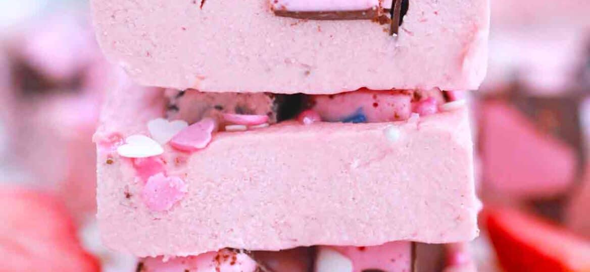 stack of pink strawberry fudge