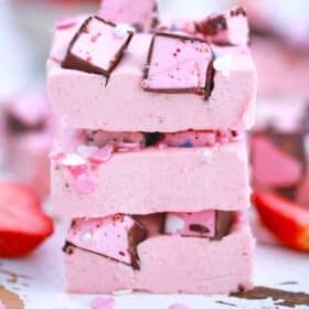 stack of pink strawberry fudge