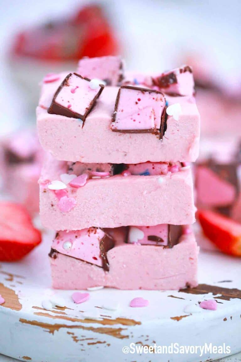 stack of pink strawberry fudge