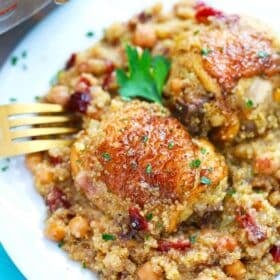 a plate of pressure cooker Moroccan chicken thighs