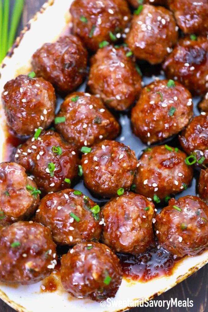 a plate of asian meatballs