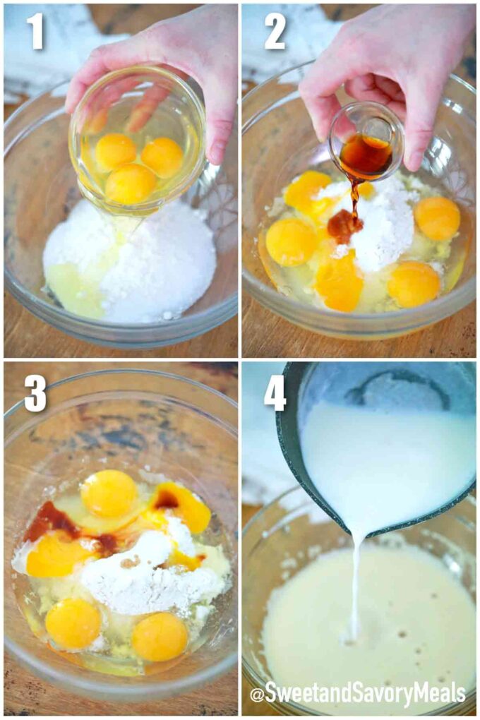 photo collage of how to make custard pie