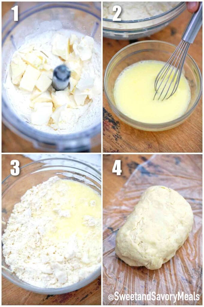photo collage of steps how to make amish pie crust