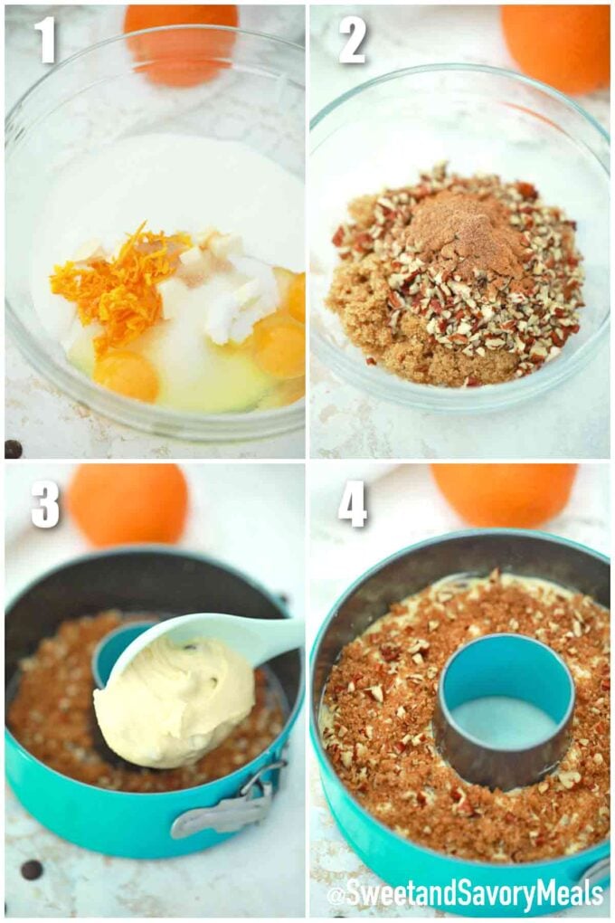 photo collage of steps how to make instant pot coffee cake