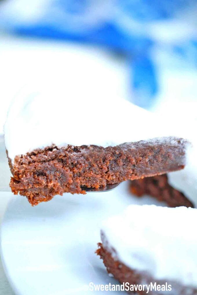 sliced brownie with sugar glaze