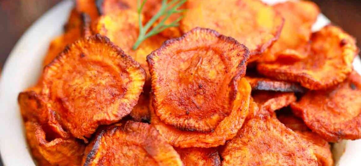 bowl of air fried carrot chips