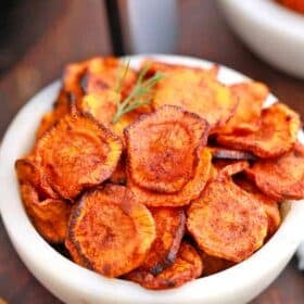 bowl of air fried carrot chips