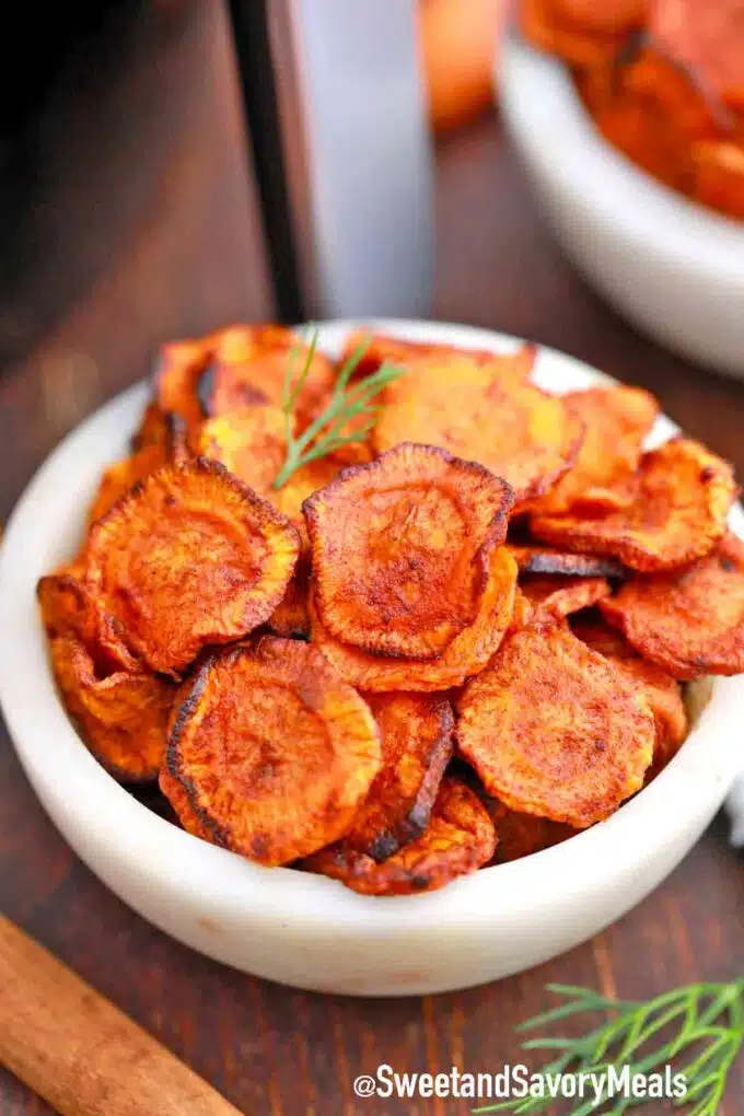 bowl of air fried carrot chips