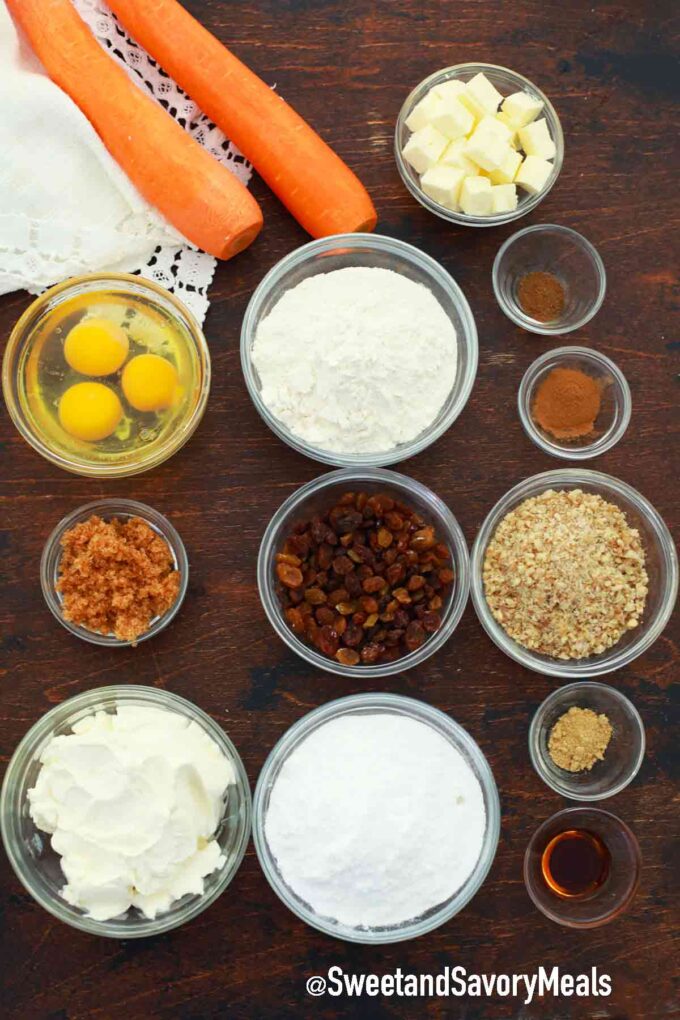 ingredients in bowls on a wooden table