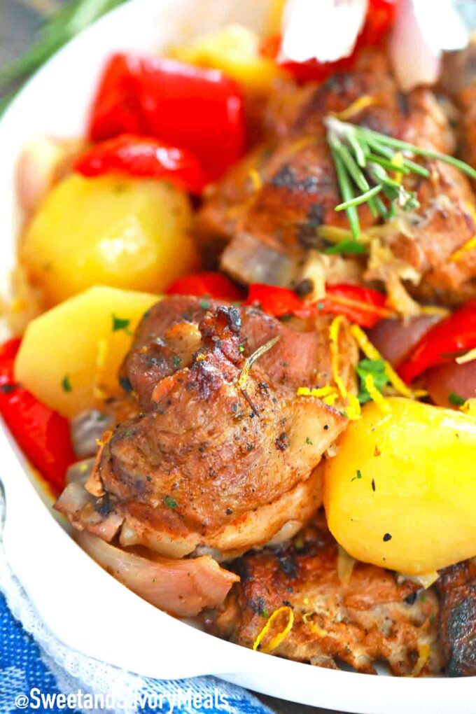 roasted lamb meat with potatoes