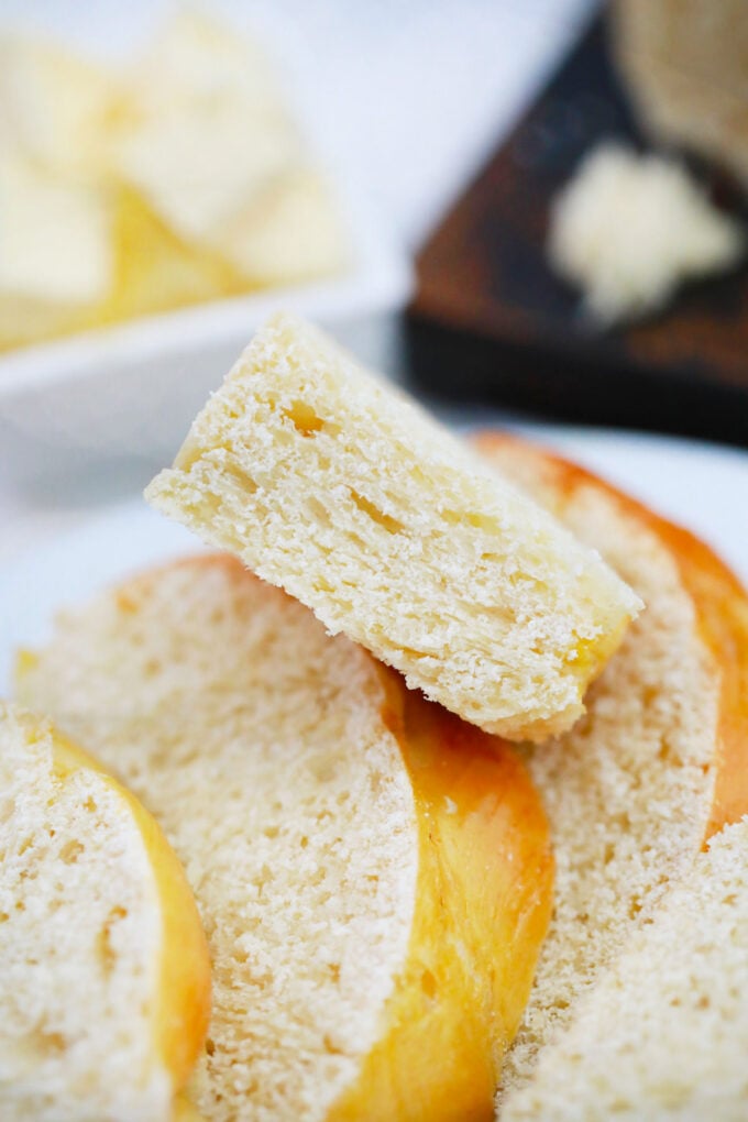 Pieces of fluffy challah bread.