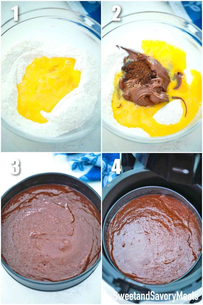 photo collage of steps how to make air fryer nutella brownies
