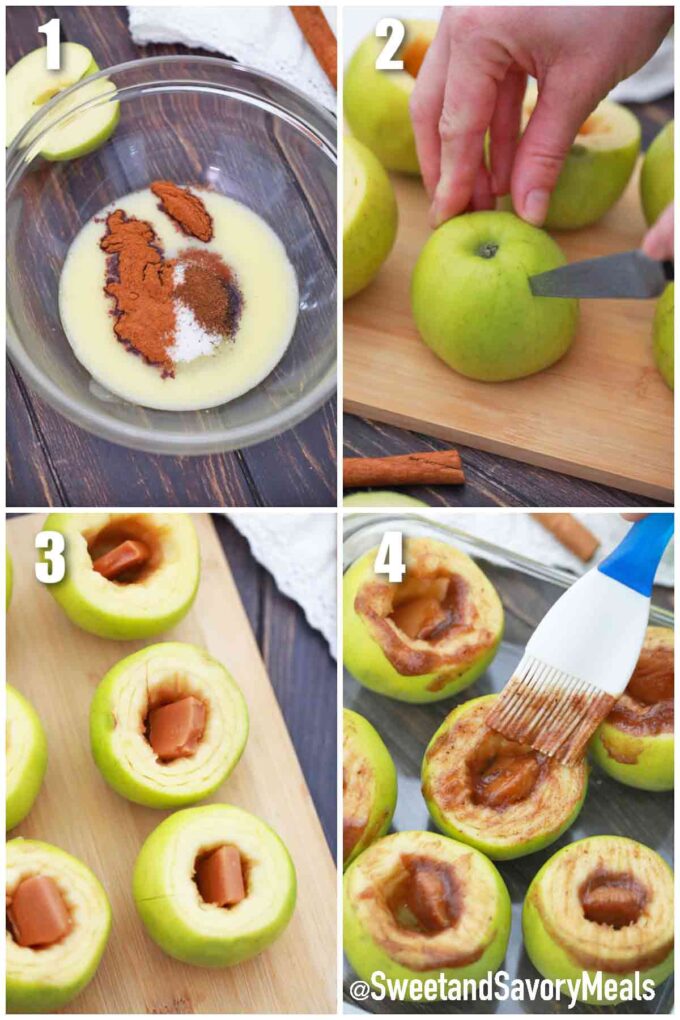 photo collage of steps how to make air fryer apple bloom