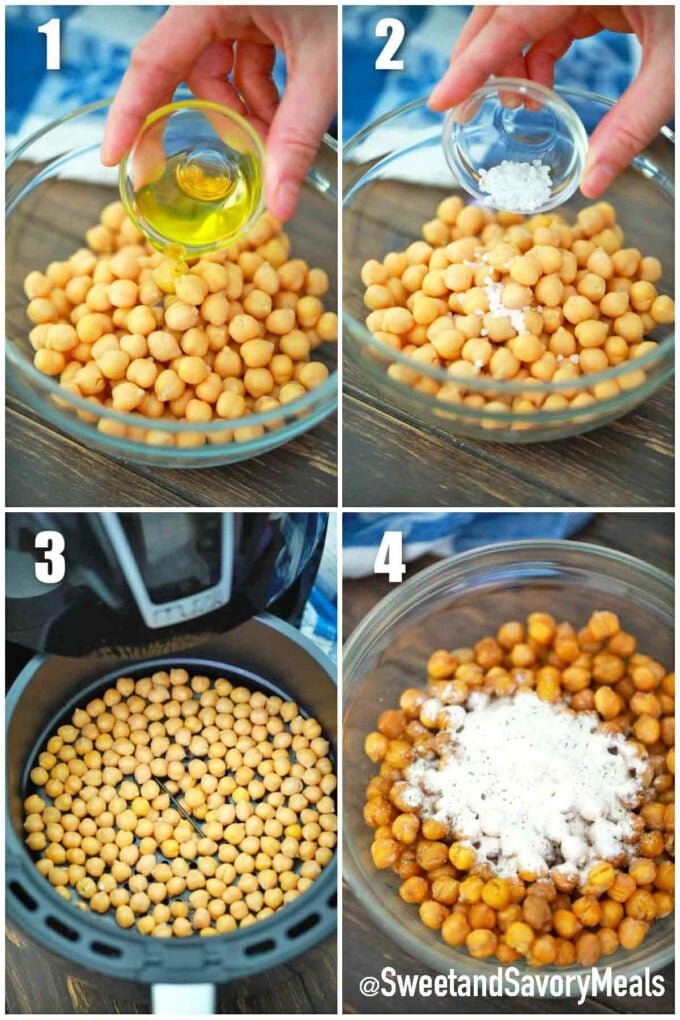 photo collage of steps how to make air fryer ranch chickpeas