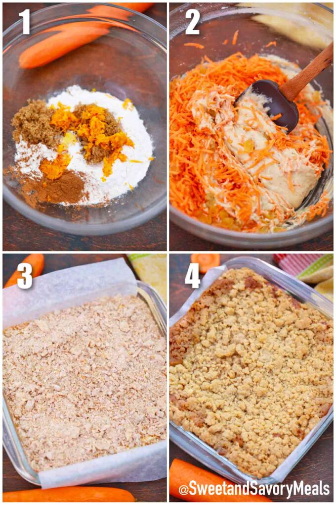 photo collage of steps how to make carrot cake coffee cake