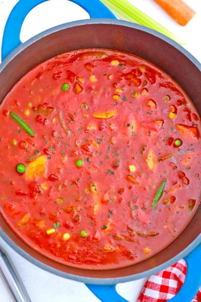 saucepan of vegetable soup