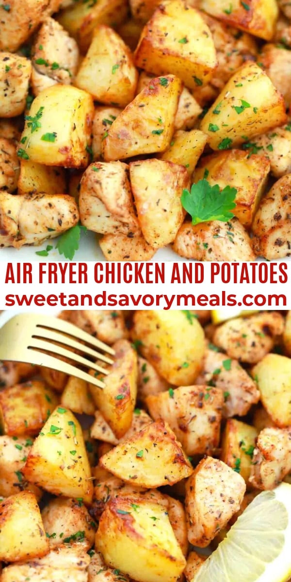 easy air fryer chicken and potatoes pin