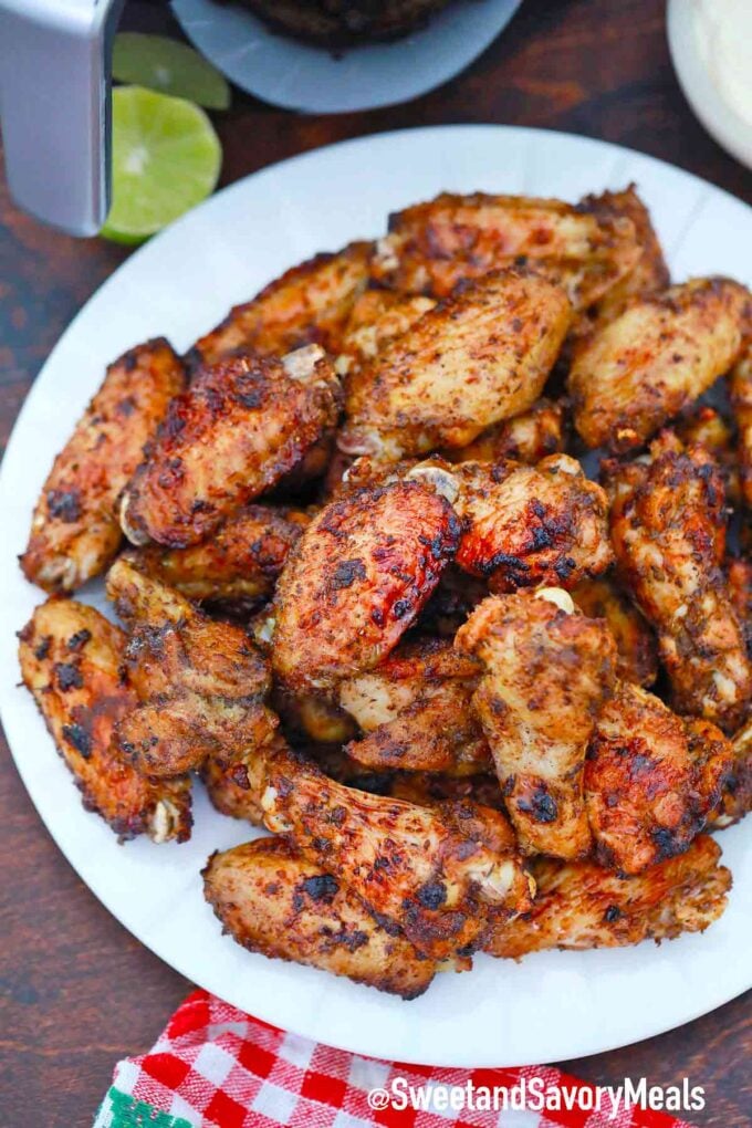 a plate full with air fried jerk chicken wings