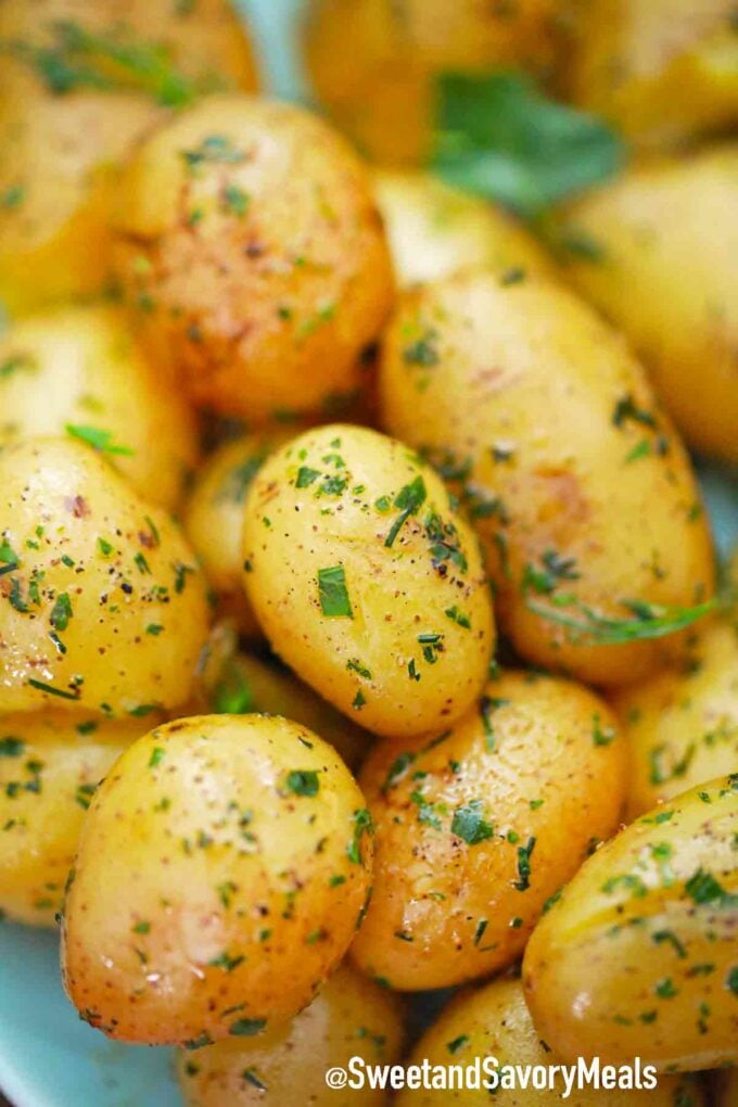 small boiled potatoes with fresh herbs